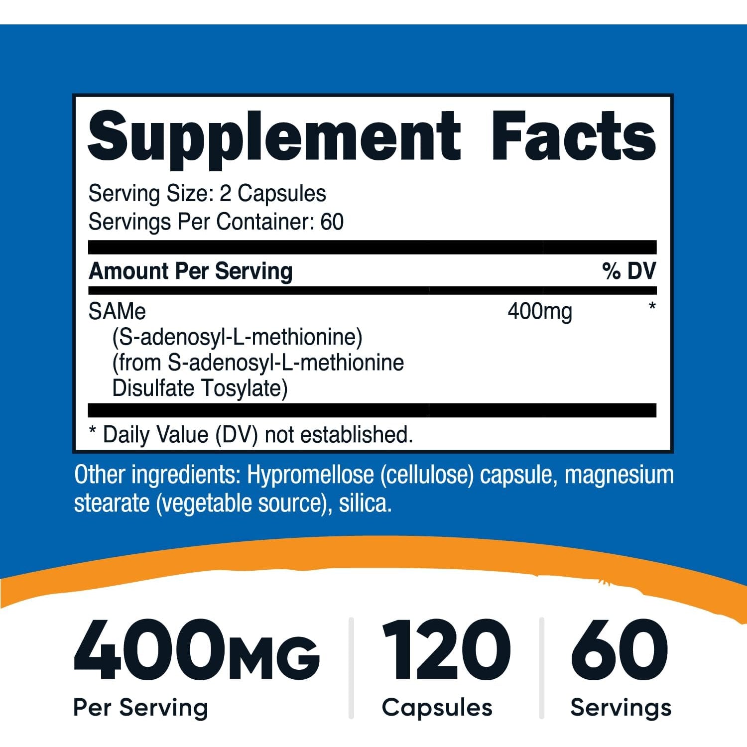 Nutricost Sam-E (S-Adenosyl-L-Methionine) 400Mg per Serving, 60 Servings, 200Mg per Capsule, 120 Capsules - Non-Gmo, Gluten Free Same, Vegetarian