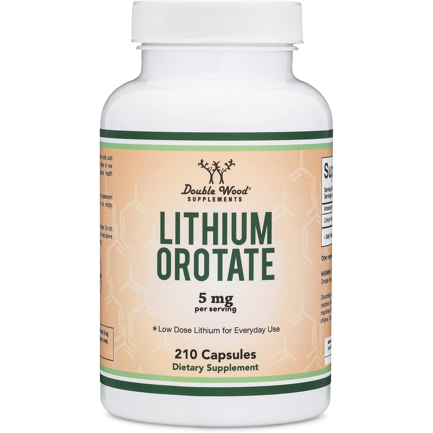 Lithium Orotate 5Mg of Elemental Lithium for Cognition and Brain Health, 210 Capsules (Third Party Tested, Vegan Safe, Non-Gmo) by Double Wood Supplements
