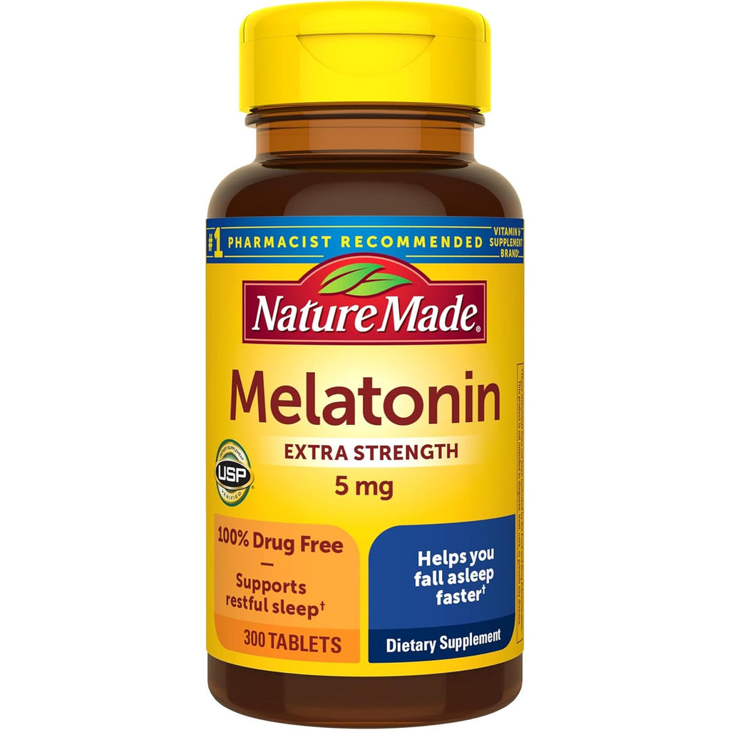Nature Made Melatonin 5Mg Extra Strength Tablets, 100% Drug Free Sleep Aid, Sleep Supplements for Adults, 300 Tablets, 300 Day Supply