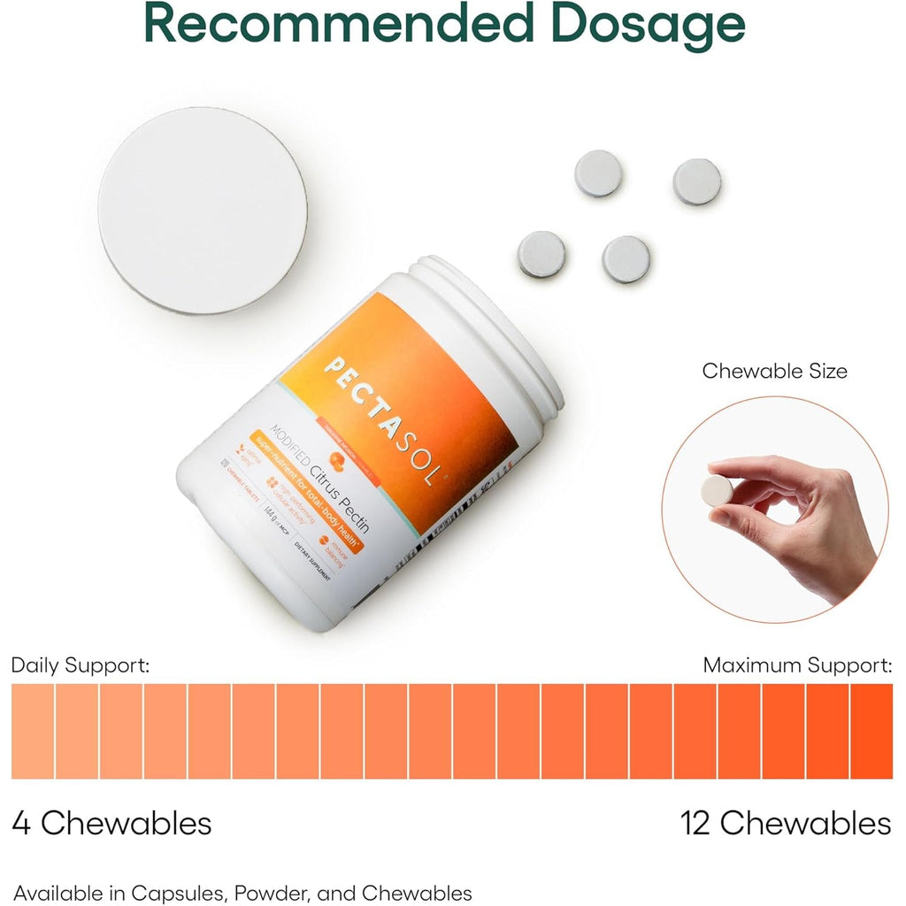 Econugenics Pectasol Modified Citrus Pectin – 120 Tangerine Chewable Tablets – Total-Body Health Supplement to Support Heart, Immune System, Inflammation Response + Maintain Healthy Galectin-3 Levels