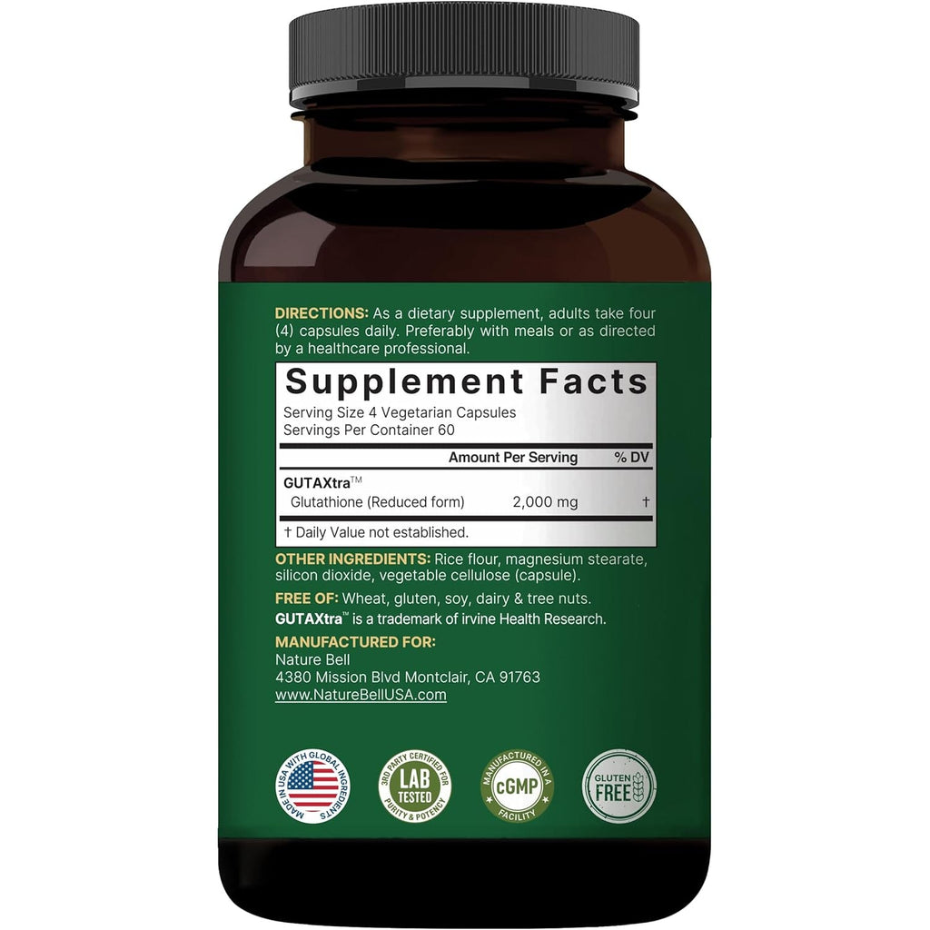 Naturebell Glutathione Supplement 2,000Mg per Serving, 240 Veggie Capsules | 98%+ Purity Verified, Bioavailable Reduced Glutathione Pills, Active Form, Master Antioxidant – Vegan Friendly & Non-Gmo