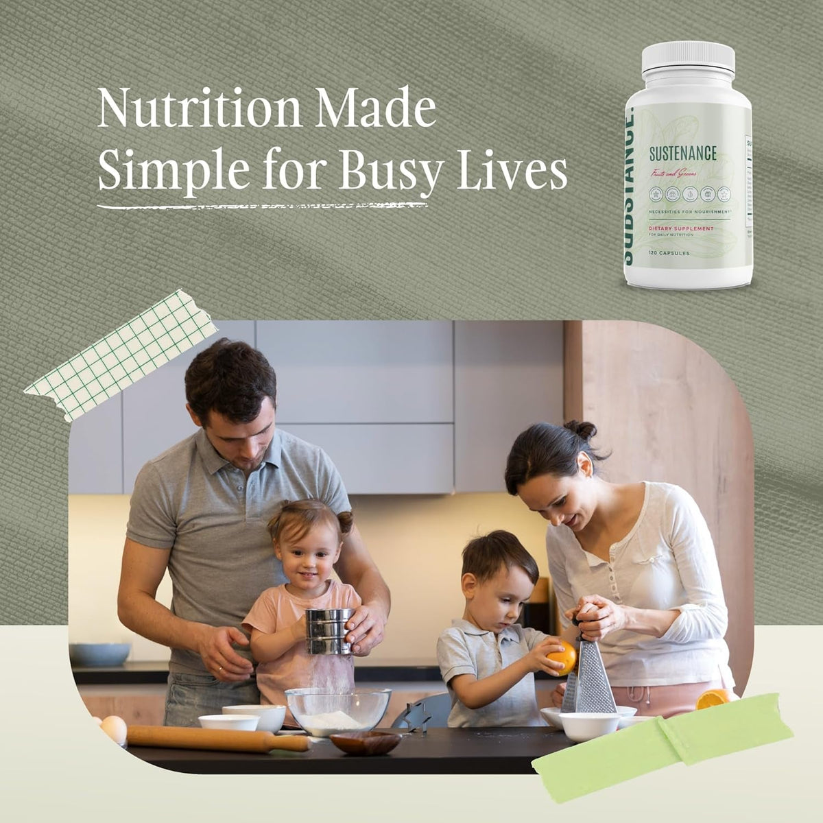SUBSTANCE. - Nature'S Sustenance Daily Greens, Daily Fruit and Veggies Supplement - Enhance Energy, Mental Clarity - Fruits and Vegetables Supplements - US Made, Vegan-Friendly - 30 Servings.