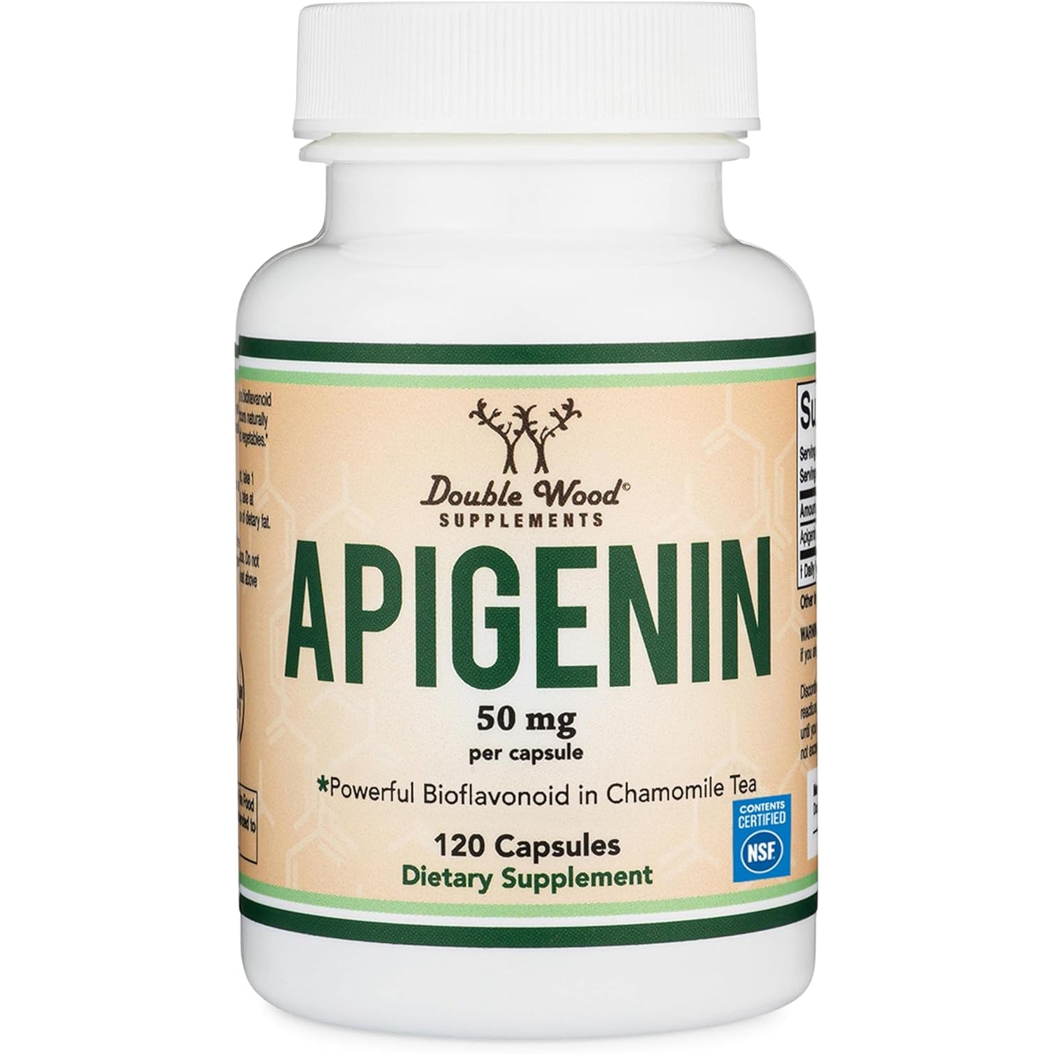 Apigenin Supplement - 50Mg per Capsule, 120 Count (Powerful Bioflavonoid Found in Chamomile Tea for Relaxation, Sleep, and Mood) Senolytic Flavonols for Aging (Gluten Free) by Double Wood