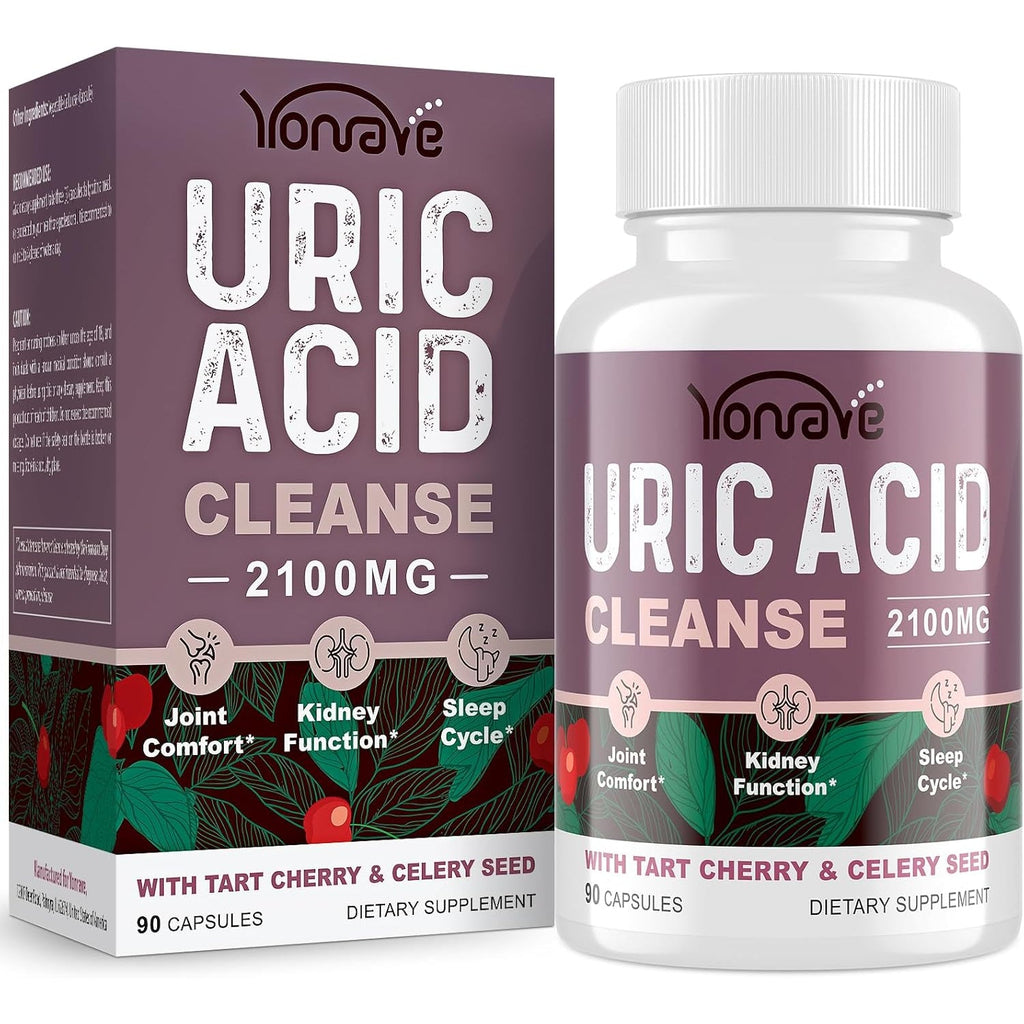 Yonrave Uric Acid Cleanse & Detox - Tart Cherry Capsules, Celery Seed Uric Acid Supplement – Kidney, Joint and Sleep – 90 Veggie Capsules（1 Bottle）