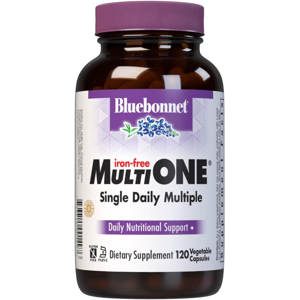 Bluebonnet Nutrition Multi One (Iron Free) Vegetable Capsules, Complete Full Spectrum Multiple, B Vitamins, General Health, Gluten Free, Milk Free, Kosher, 120 Count