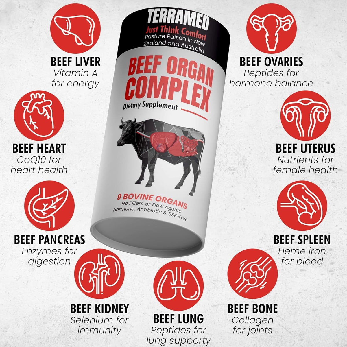 Beef Organ Supplement for Women | Grass Fed Beef Organs Liver Supplement | 9 Nutrient Rich Bovine Organs | Raised on New Zealand & Australian Pastures | No Fillers | Great Taste | 60 Gummies