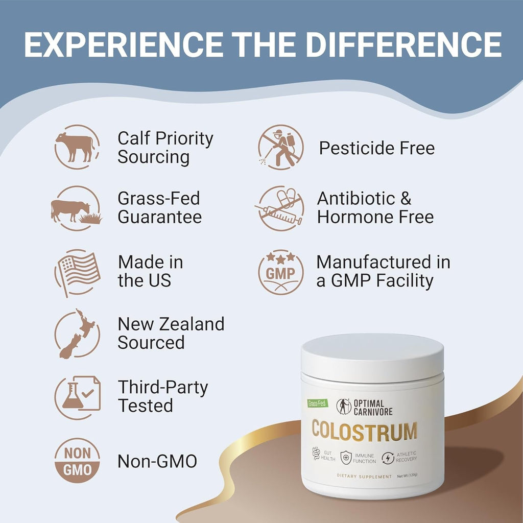 Grass Fed Colostrum Powder, Unflavored Bovine Colostrum for Humans, Colostrum Supplement Powder for Gut Health, Immune Support & Muscle Recovery, 120 Grams, Colostrum Powder Grass Fed