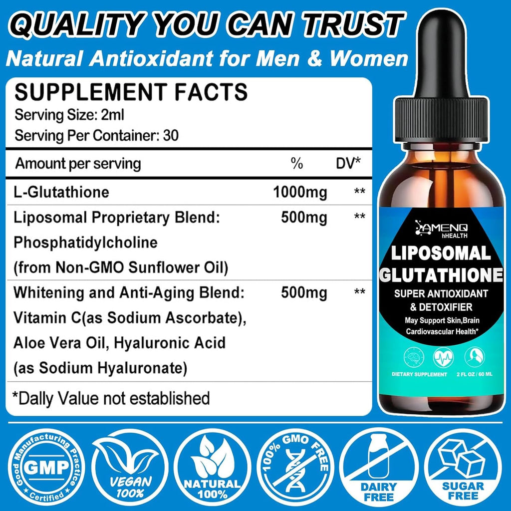 Liposomal Glutathione, Extra Strength Glutathione Supplement Liquid W. Aloevera Oil, Vitamin C & Hyaluronic Acid for Detox, Skin Whitening & Antioxidant Support, Max Absorption than Glutathione Powder