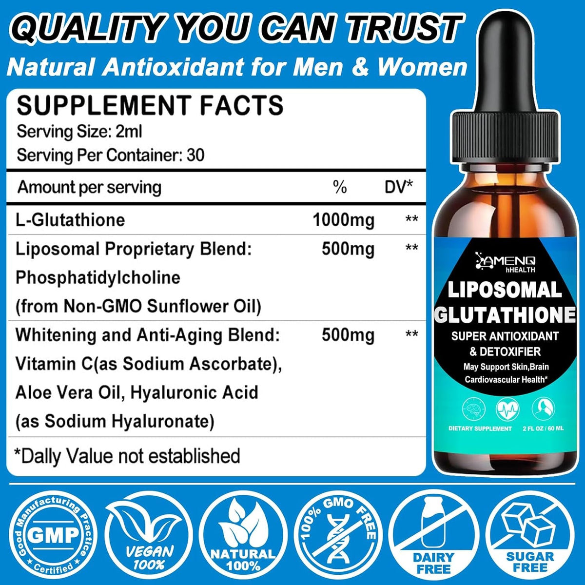 Liposomal Glutathione, Extra Strength Glutathione Supplement Liquid W. Aloevera Oil, Vitamin C & Hyaluronic Acid for Detox, Skin Whitening & Antioxidant Support, Max Absorption than Glutathione Powder