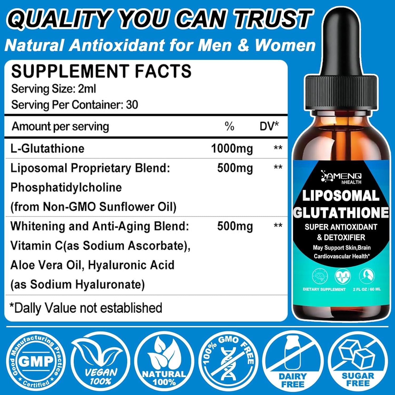 Liposomal Glutathione, Extra Strength Glutathione Supplement Liquid W. Aloevera Oil, Vitamin C & Hyaluronic Acid for Detox, Skin Whitening & Antioxidant Support, Max Absorption than Glutathione Powder