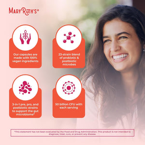 MARYRUTH'S 3-In-1 Daily Health Probiotics for Women | Hormone Support & Gut Health Supplement for Women | Women’S Probiotic | 50 Billion CFU | Vegan | 30 Ct