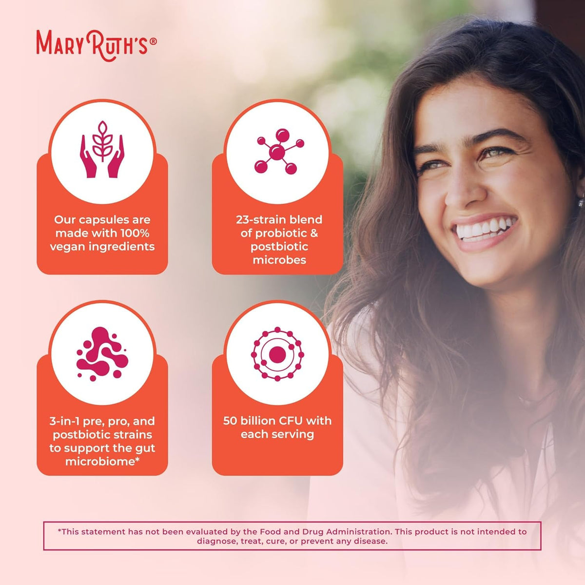 MARYRUTH'S 3-In-1 Daily Health Probiotics for Women | Hormone Support & Gut Health Supplement for Women | Women’S Probiotic | 50 Billion CFU | Vegan | 30 Ct
