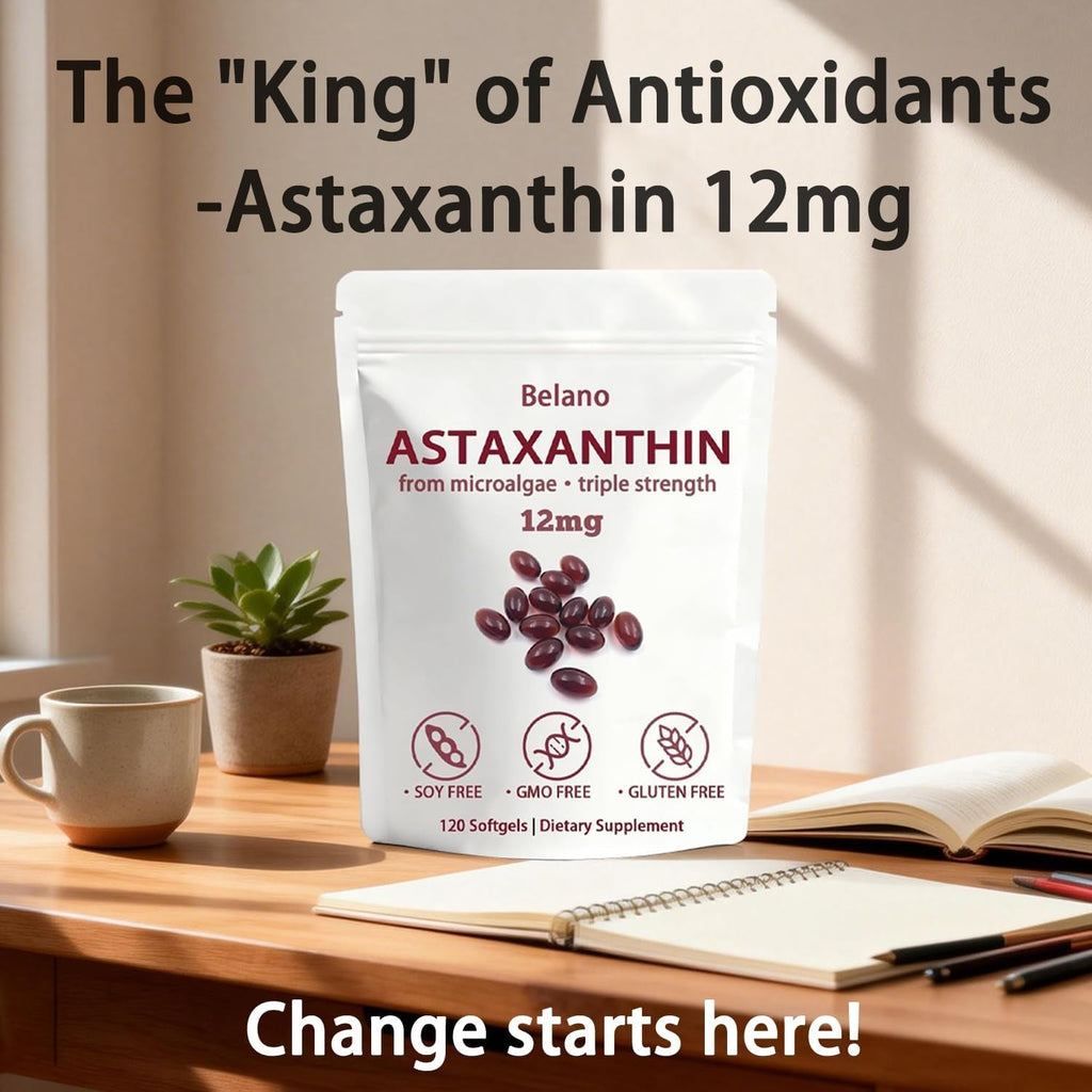 BELANO Valasta Astaxanthin，Zeria Astaxanthin12Mg，Easy to Swallow, Non-Gmo，4-Month Supply，120 Softgels
