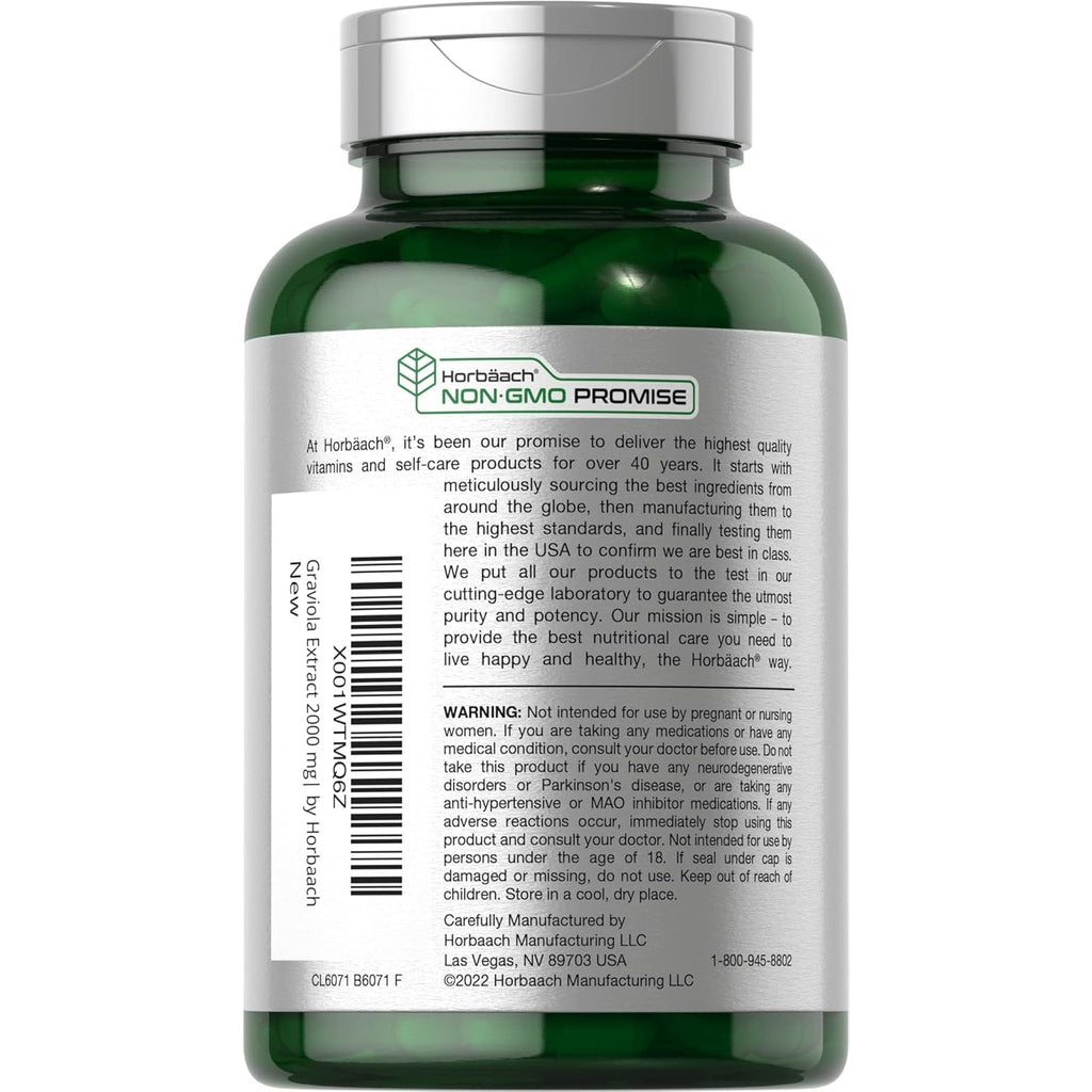 Horbäach Graviola Capsules | 120 Count | Soursop (Annona Muricata) | Non-Gmo & Gluten Free