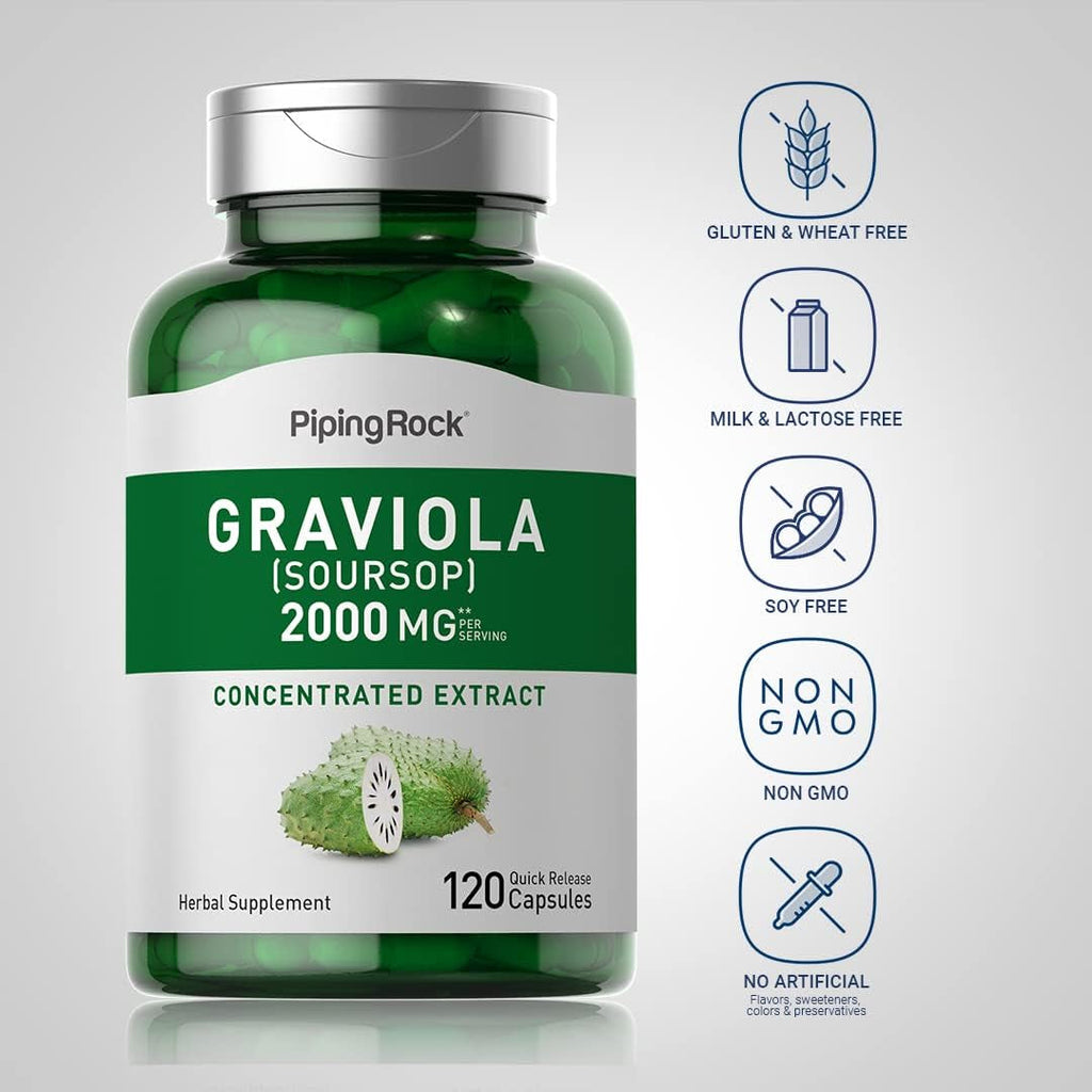 Piping Rock Graviola Soursop Capsules |120 Count | Leaf Supplement | Concentrated Herbal Fruit Extract | Non-Gmo, Gluten Free