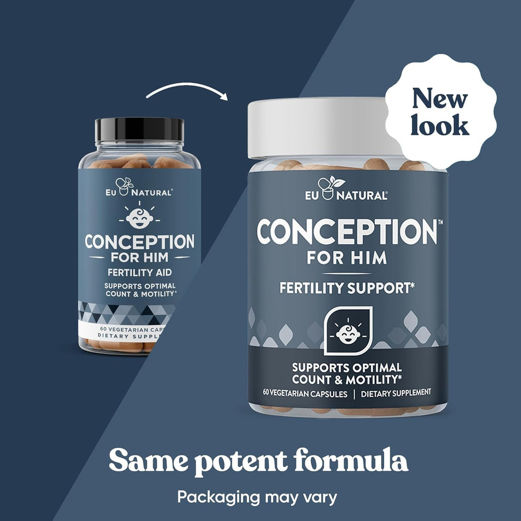 Eu Natural Conception for Him - Male Fertility Supplements with Ashwagandha, Folate & Zinc - Sperm Count, Motility & Strength Support - Fertility Support for Men, 60 Vegetarian Capsules