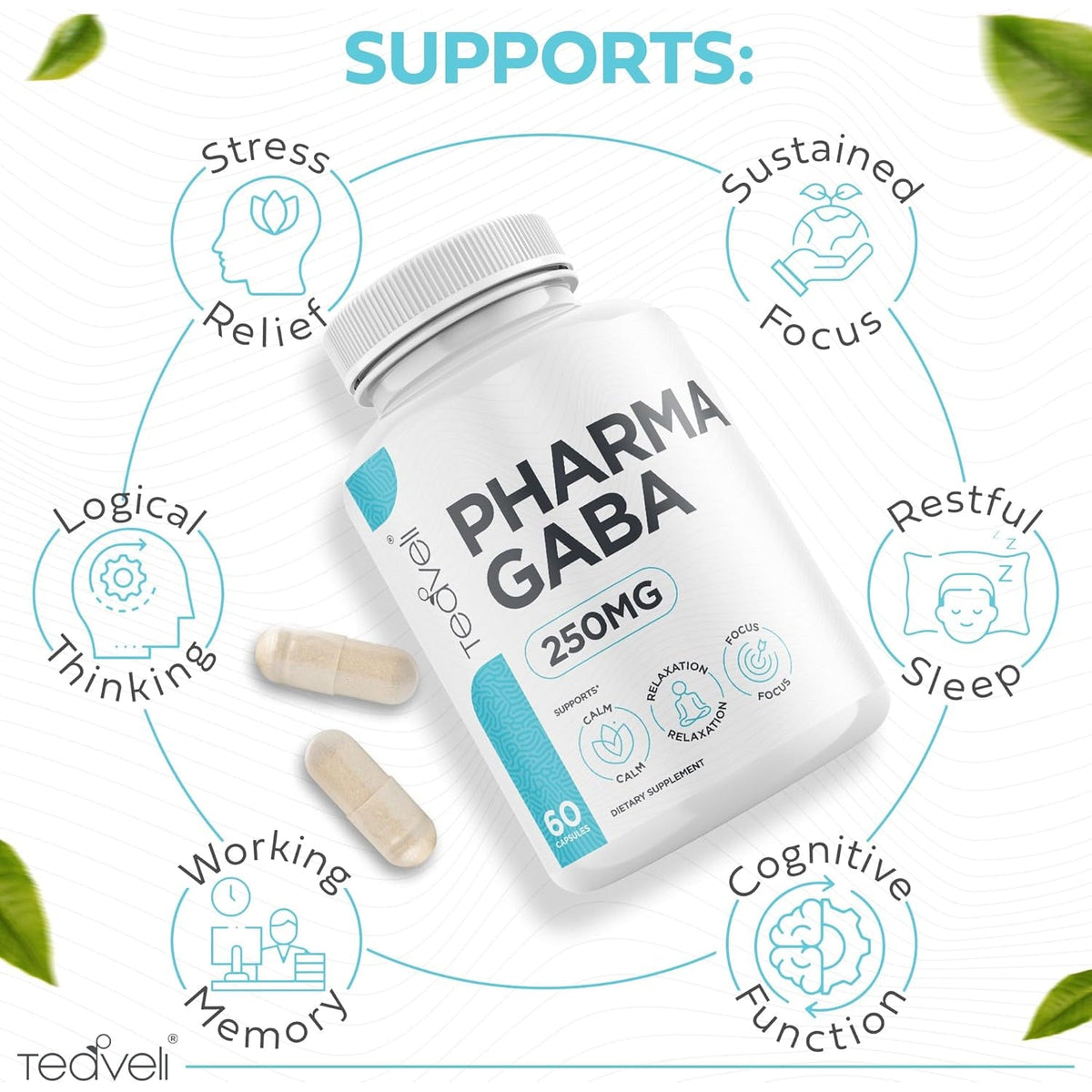 Pharma GABA 250 Mg– Naturally Fermented GABA Supplement– Clinically Proven to Support Relaxation, Cognitive Health, Sleep & Focus– Pharmagaba Complements L-Theanine- Alternative to Gummies & Chewables