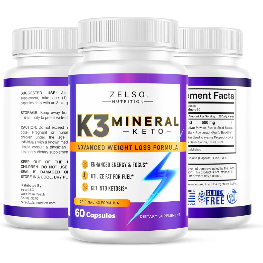 ZELSO K3 Mineral Weight Loss Pills for Women and Men, K3 Mineral Pills - K3 Salt Mineral, Vitamin + K3 Capsules Supplement for Keto Weight Loss - 1 Month Supply