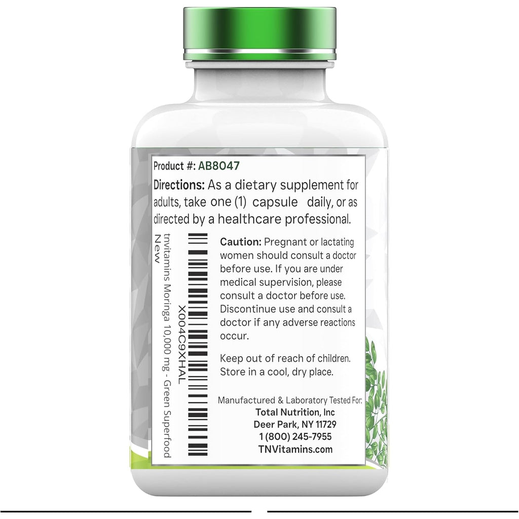 Tnvitamins Moringa 120 Capsules | High Potency Moringa Leaf Extract Superfood Supplement for Energy, Vitality & Antioxidant Support
