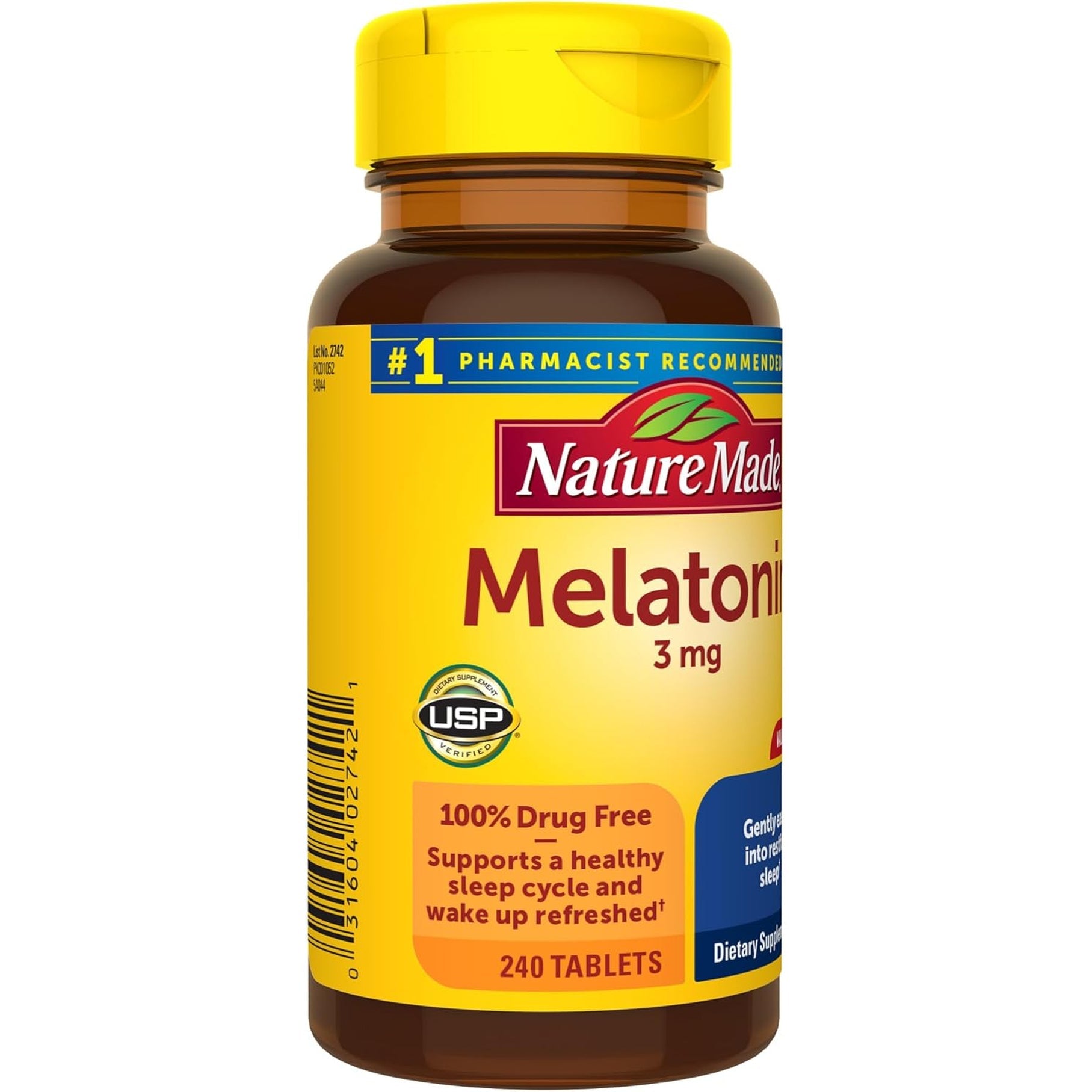 Nature Made Melatonin 3Mg Sleep Aids for Adults, 100% Drug Free Sleep Aid, Sleep Supplements, 240 Tablets, 240 Day Supply