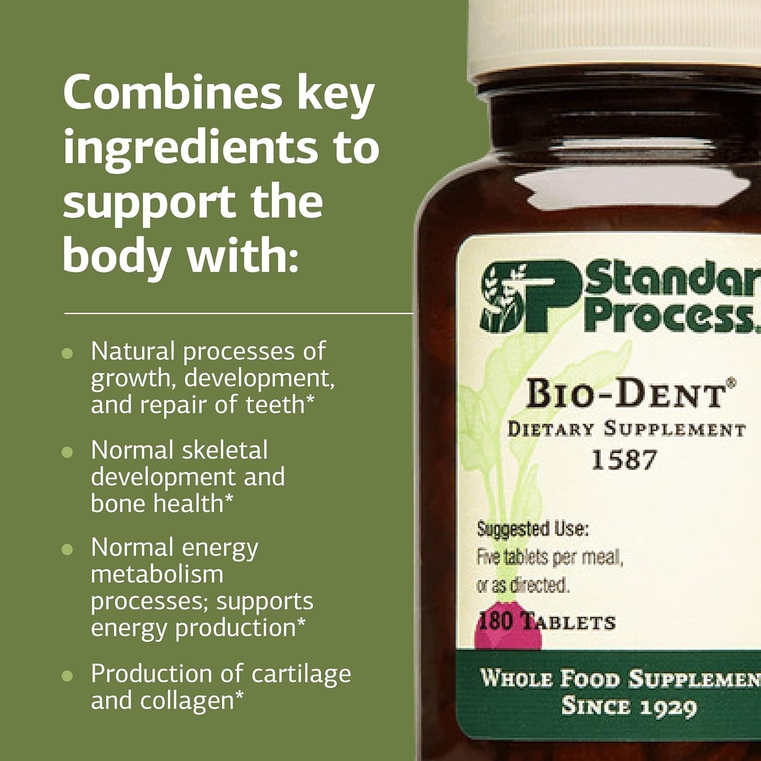 Standard Process Bio-Dent - Supports Bone & Muscle Health - Aids the Production of Cartilage & Collagen - Supports Energy Metabolism - Whole Food-Based Supplement - 180 Tablets