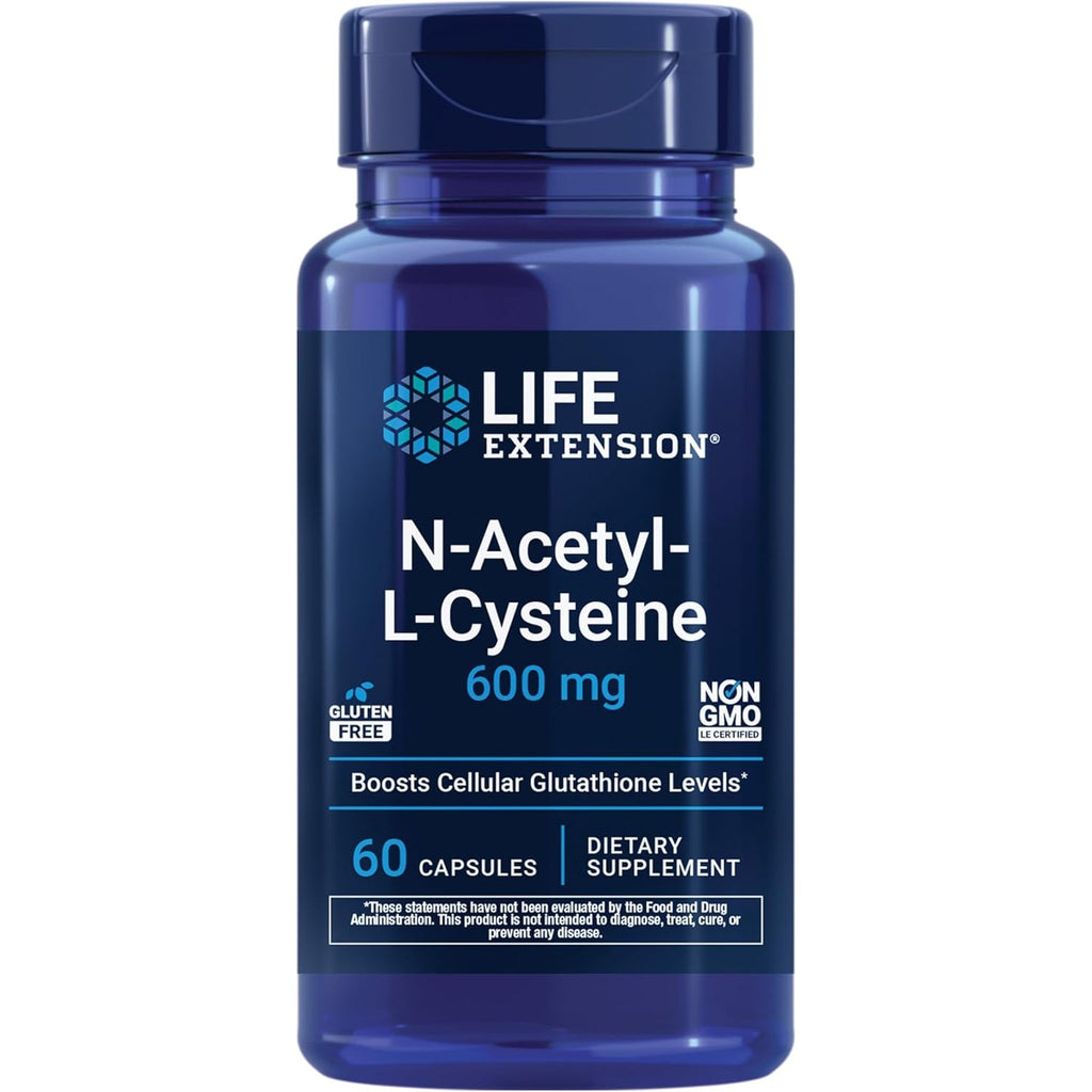Life Extension N-Acetyl-L-Cysteine (NAC), Immune, Respiratory, Liver Health, NAC 600 Mg, Potent Antioxidant Support, Free-Radicals, Easy to Absorb, 60 Capsules