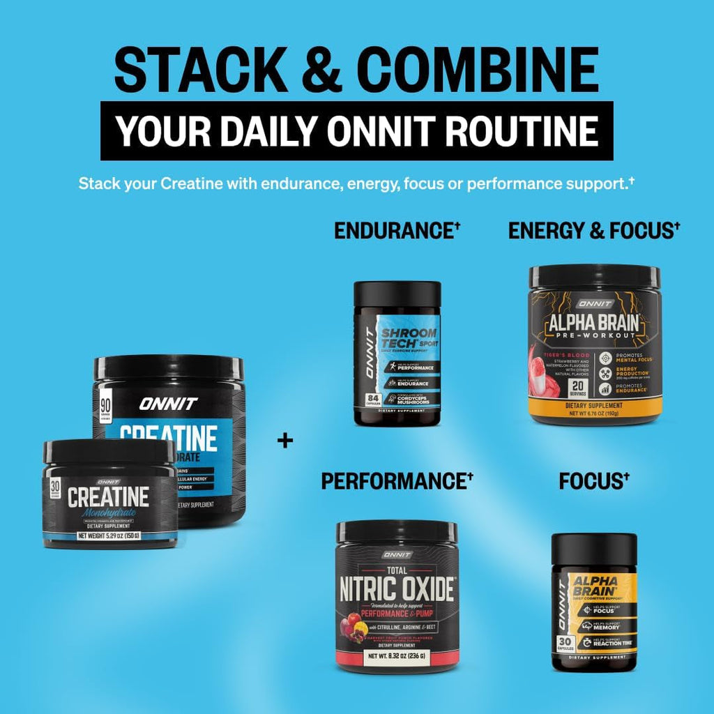 ONNIT Creatine Monohydrate Powder, IGEN(TM) Non-Gmo Tested 5G Premium Creatine for Muscle Strength, Power and Lean Mass, Supports Brain Health, Brain Cellular Energy, Unflavored, 30 Servings, 5.29 Oz