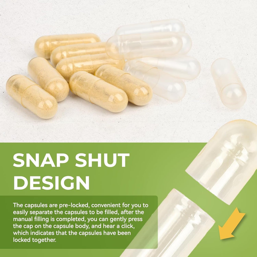 Size 000 Empty Vegetarian Capsules, (1000 Count) Vegan Clear Fillable Veggie Pill Capsules for DIY Supplement Filling