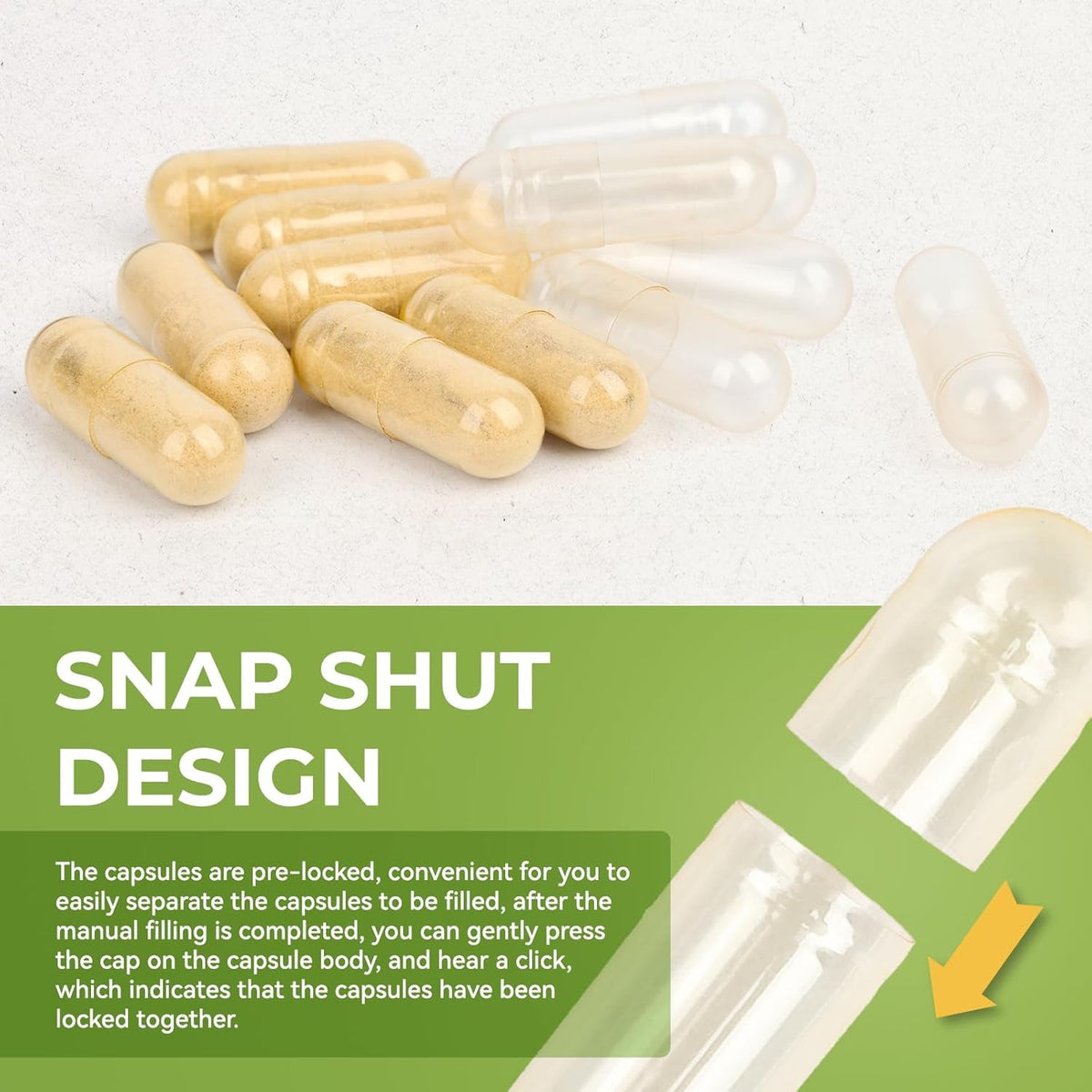 Size 000 Empty Vegetarian Capsules, (1000 Count) Vegan Clear Fillable Veggie Pill Capsules for DIY Supplement Filling