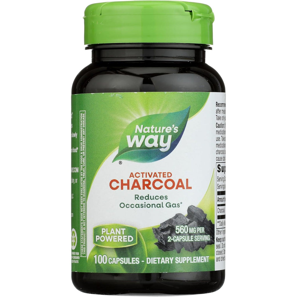 Nature'S Way Activated Charcoal - Charcoal Supplement That Binds Unwanted Materials & Gas* - Alternative to Powder - Gluten-Free & Dairy-Free - 100 Count