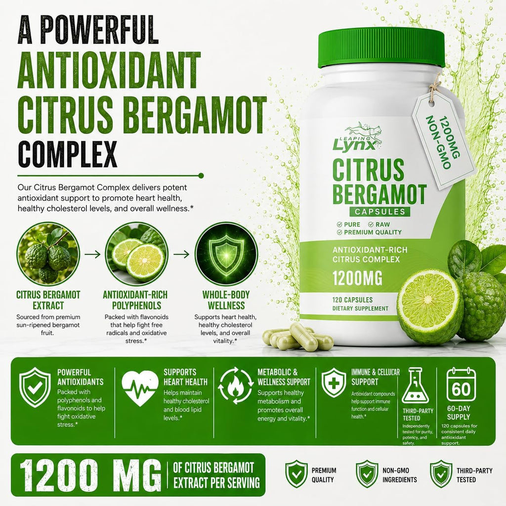 Citrus Bergamot 1200 Mg – Heart & Cholesterol Support Supplement | 120 Capsules (60-Day Supply) | Antioxidant-Rich Extract for Circulatory & Metabolic Wellness | Non-Gmo