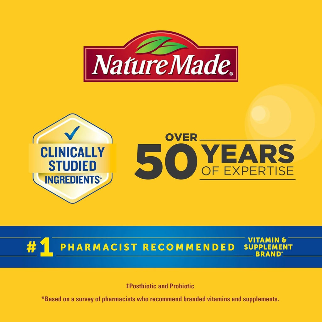 Nature Made Triple-Action Biotics, Gut and Immune Health Support, Digestive Probiotics for Women and Men, Prebiotic Fiber Gummies, 48 Gummies, 24 Day Supply