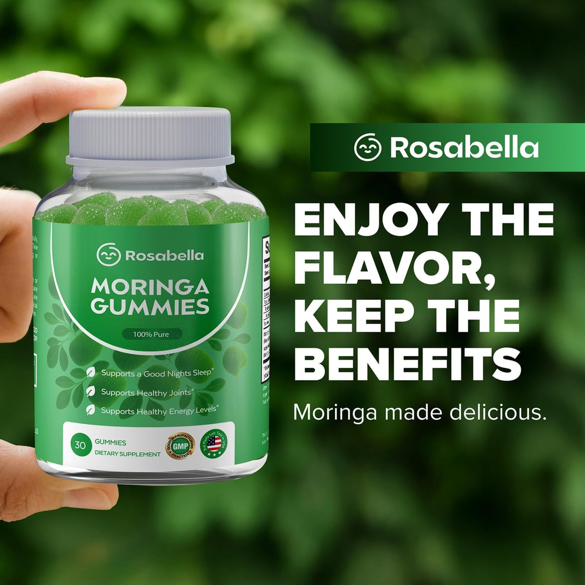 Rosabella Moringa Gummies – Moringa Leaf Extract 1000Mg Equivalent per Serving – Natural Energy & Balance – Non-Gmo, Gluten-Free Superfood Gummies for Women & Men – 30 Count