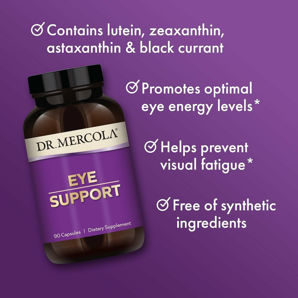 Dr. Mercola Eye Support - Supports Eye & Vision Health - with Lutein, Zeaxanthin, Organic Astaxanthin & Black Currant - Non-Gmo, Gluten-Free & Soy Free - 90 Capsules (90 Servings)