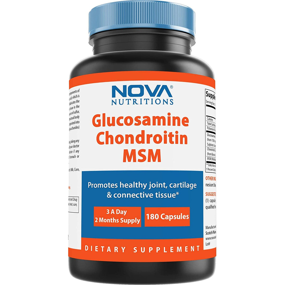 Nova Nutritions Triple Strength Glucosamine Chondroitin MSM 2600Mg/Serving Capsules, Supports Healthy Joint, Cartilage and Connective Tissue - Promotes Joint Comfort & Flexibility 180 Count