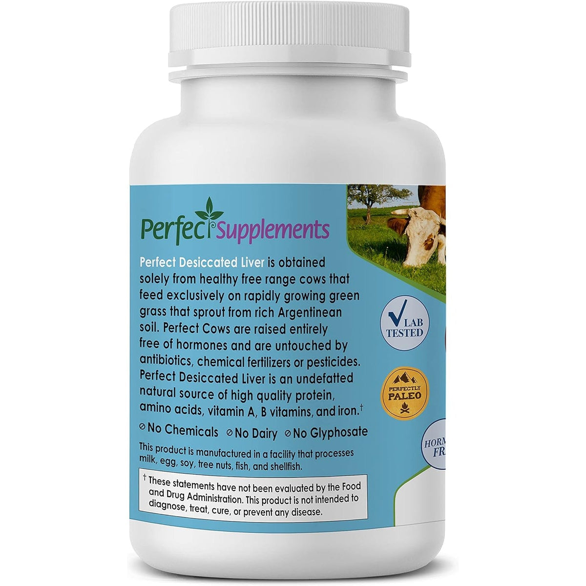 Perfect Supplements – Desiccated Beef Liver Capsules Grass Fed Supplement -Natural Source of Protein, Iron, Vitamins a & B- Boosts Energy and Immunity - No Chemicals No Dairy and Hormone Free