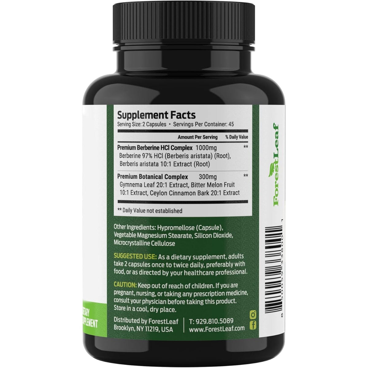 Forestleaf Berberine Supplement - 1300Mg per Serving - Ultra High Potency Berberine Hcl with Ceylon Cinnamon, Bitter Melon & Gymnema - GLP-1 Weight Management Support - 90 Caps