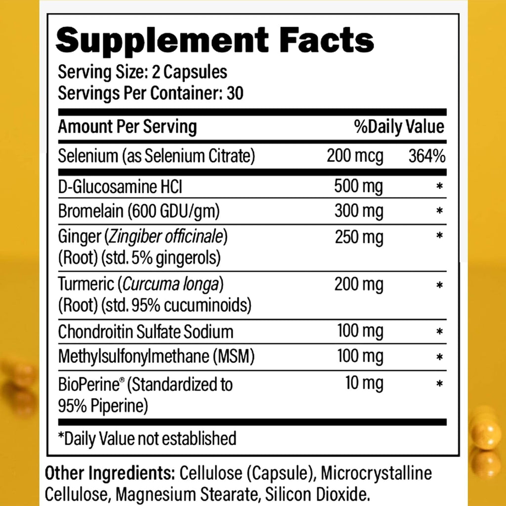 Total Joint Support Supplement - Joint Supplements for Men | Glucosamine, Chondroitin, Selenium & Bromelain | 60 Capsules, Joint Supplement Made in USA