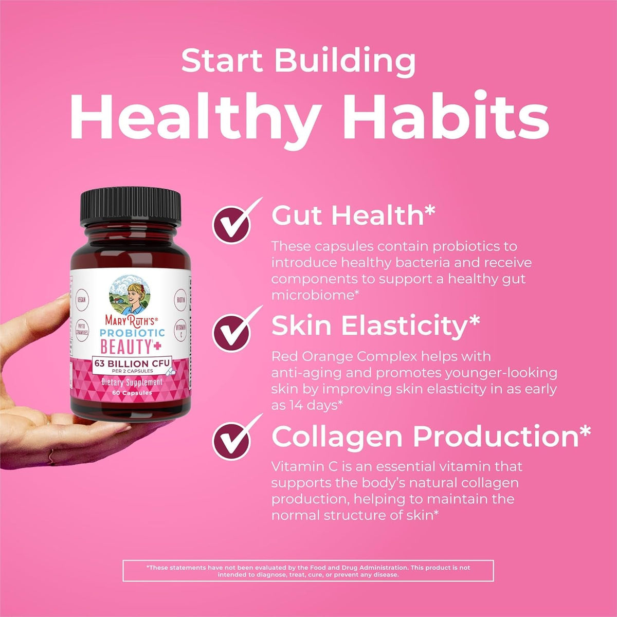 Maryruth Organics Probiotic Beauty Capsules | Vegan Collagen Support | anti Aging | Gut Health | Hair Skin and Nails Vitamins | Skin Care | Biotin | Non-Gmo Project Verified | 60 Count