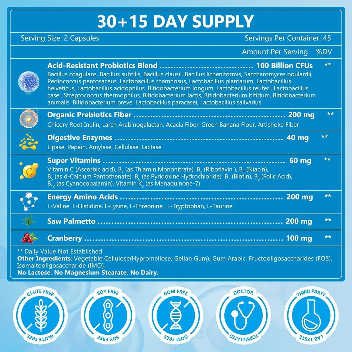 Probiotics for Men Digestive Health with Digestive Enzymes & Prebiotics, 100 Billion Cfus, Men'S Probiotics with Saw Palmetto & Cranberry for Prostate & Urinary Tract Health, 90 Veggie Capsules