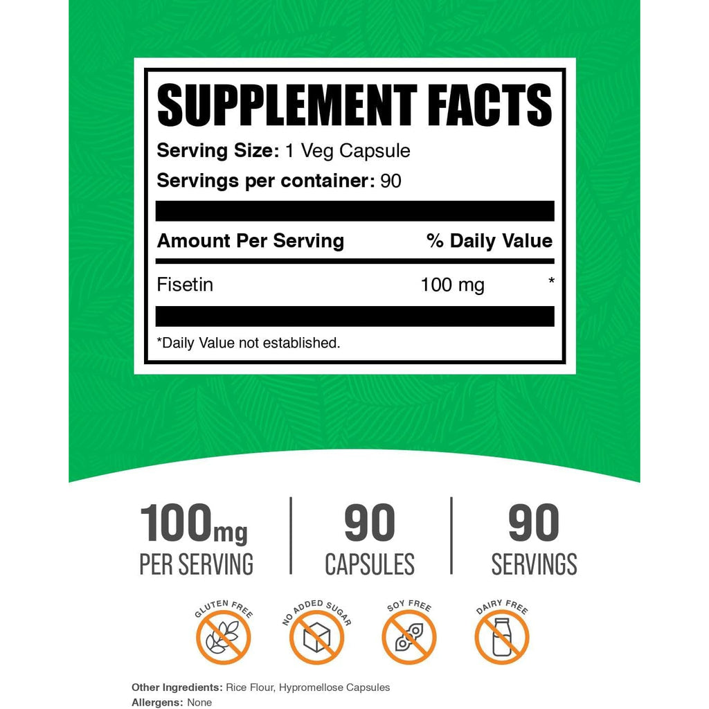 Bulksupplements.Com Fisetin Capsules - Fisetin 100Mg, Fisetin Supplement - Antioxidants Source, Vegan & Gluten Free, 1 Capsule per Serving, 90 Veg Capsules (Pack of 1)