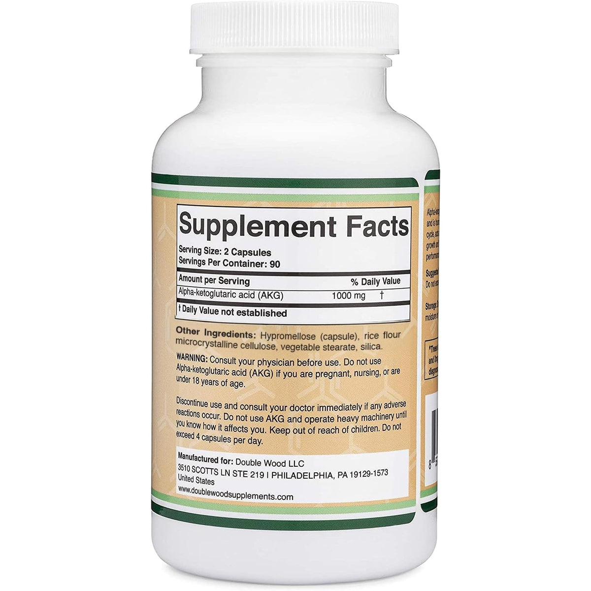 AKG Supplement (Alpha Ketoglutaric Acid) 1,000Mg per Serving (180 Capsules) Different and May Be More Effective than AAKG (Recently Studied for Healthy Aging Properties) Gluten Free by Double Wood