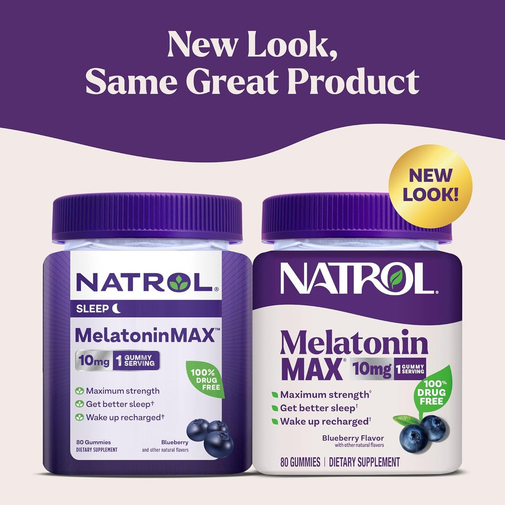 Natrol Melatonin 10Mg Sleep Aid Supplement, 80 Count Melatoninmax Gummies, Blueberry Flavor, 10 Mg Melatonin Gummies for Occasional Sleeplessness, 80 Day Supply