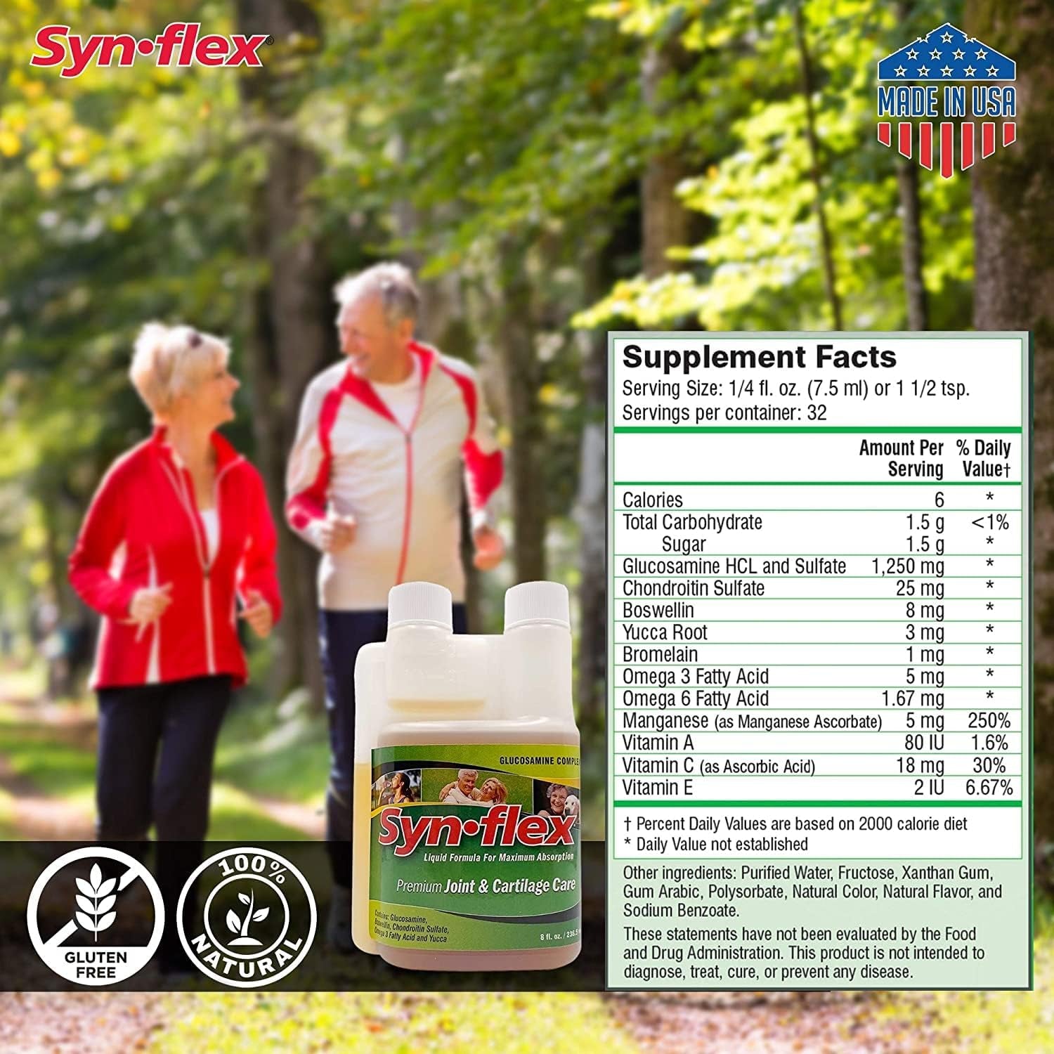 Synflex Liquid Glucosamine Original Formula - Chondroitin, Vitamins, Minerals - Drink Supplement for Men & Women, Helps Support Joint & Cartilage Health - Berry Flavor, 32 Day Supply