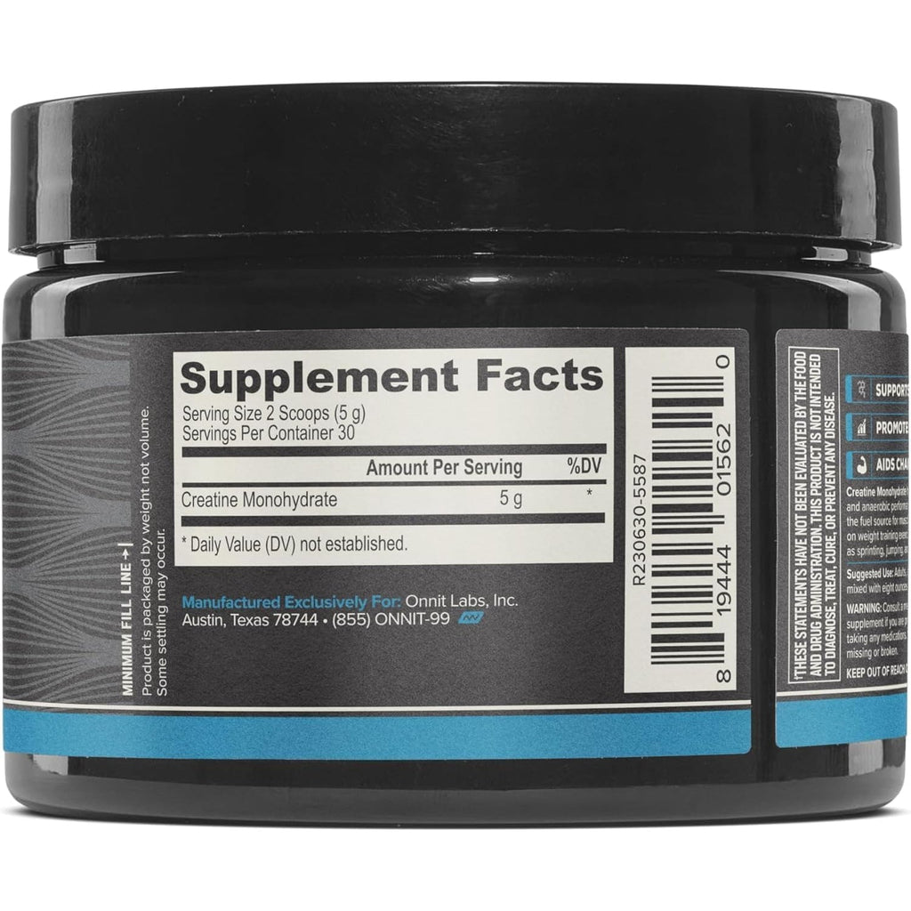 ONNIT Creatine Monohydrate Powder, IGEN(TM) Non-Gmo Tested 5G Premium Creatine for Muscle Strength, Power and Lean Mass, Supports Brain Health, Brain Cellular Energy, Unflavored, 30 Servings, 5.29 Oz