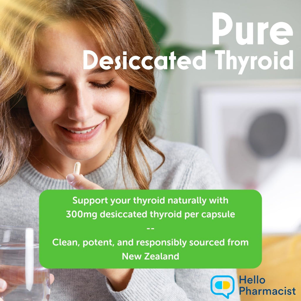 Raw Desiccated Bovine Thyroid 300Mg per Capsule - Energy & Metabolism Support - New Zealand Sourced, Grass Fed Freeze-Dried Glandular Bovine Beef Thyroid, Non-Gmo, Tested for Impurities - 60 Capsules