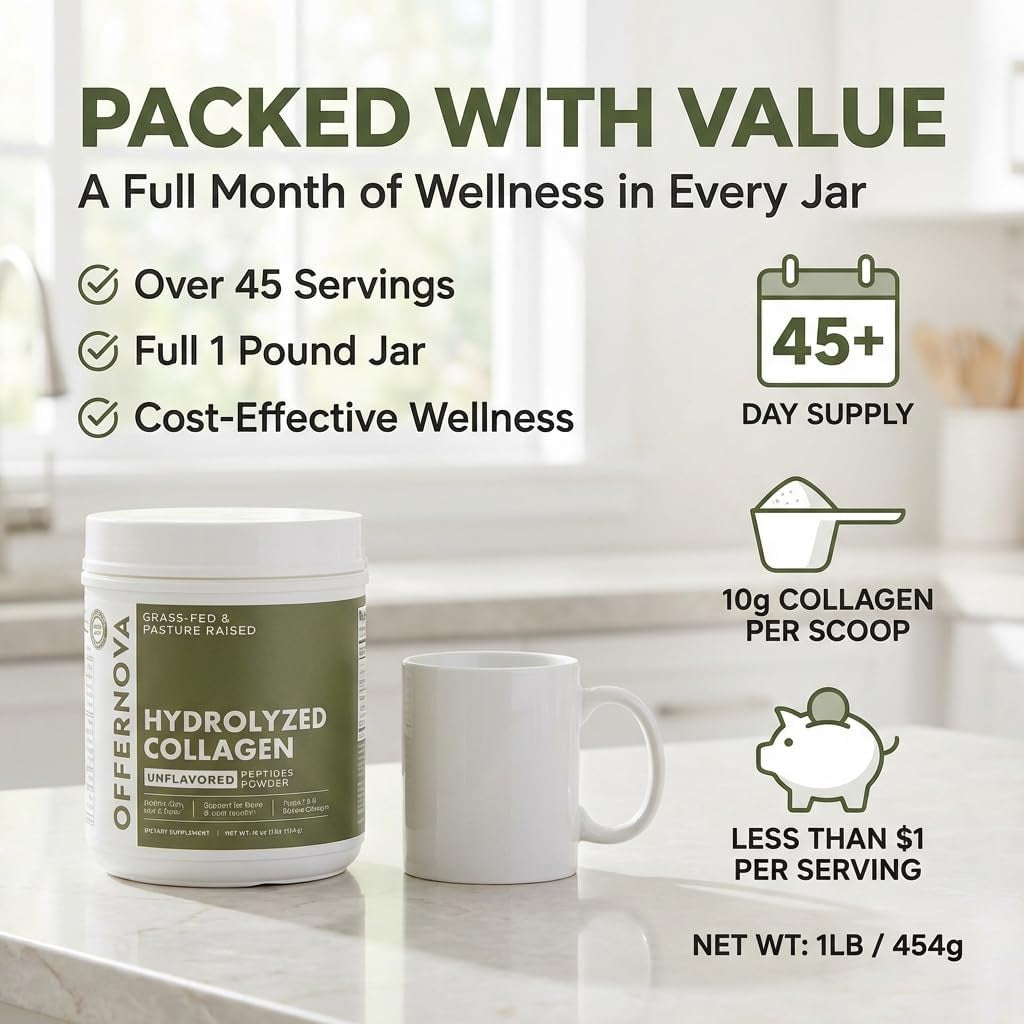 Hydrolyzed Collagen Peptides Powder - 100% Pure, Grass Fed & Unflavored for Women & Men – for Healthy Bones, Joints, Hair & Skin – Colageno Hidrolizado En Polvo Piel, Cabello Y Articulaciones