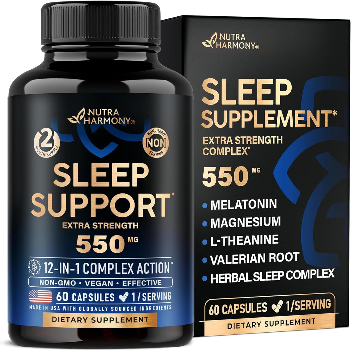 Sleeping Pills for Adults 550Mg - Melatonin 3Mg | Valerian Root for Sleep | L-Theanine | Magnesium - Natural Sleep Aid Supplement - Non-Habit Forming Rest Support - Lab Tested - 1/Day, 2 Month Supply