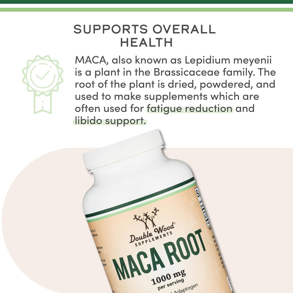 Maca Root Capsules for Women and Men, 300 Count (1,000Mg of Black, Red, Yellow Maca Powder per Serving) Grown in Peru (For Energy, Performance, Motivation) by Double Wood