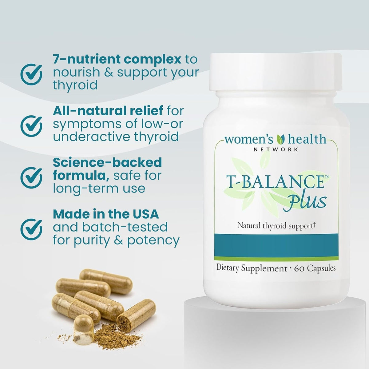 T-Balance Plus: Natural Thyroid Support for Women & Men with Underactive Thyroid - Thyroid Supplement with Iodine, Selenium, Ashwagandha & 5 Herbal Extracts - 60 Capsules (30 Days Supply)